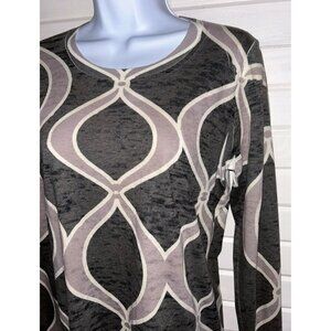 Before + Again Sz XS Knit Gray Lilac Knit Top Sundance L/S Ribbon Print EUC